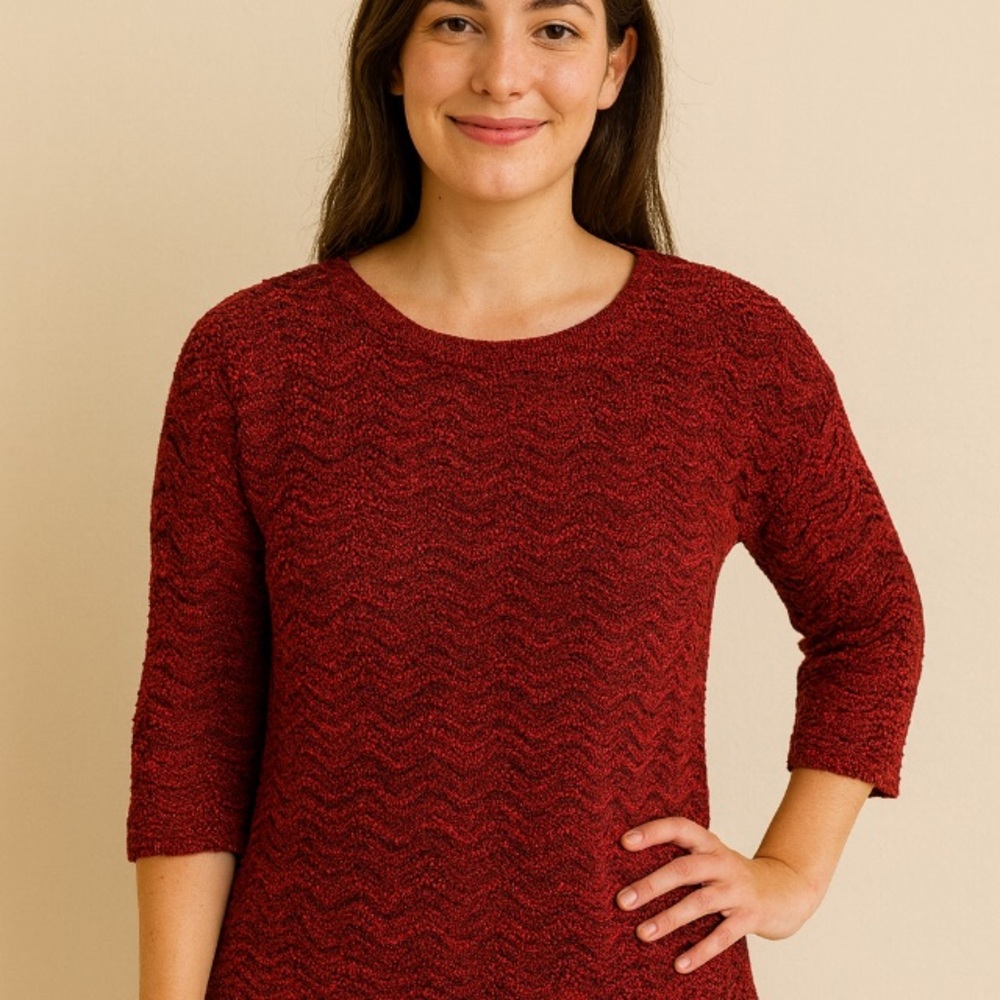Mitchie’s Sweaters Red & Black Knit Pullover – Metallic Accents, Size L